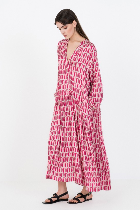 Satin print long slevve dress - Philosophy DR2700