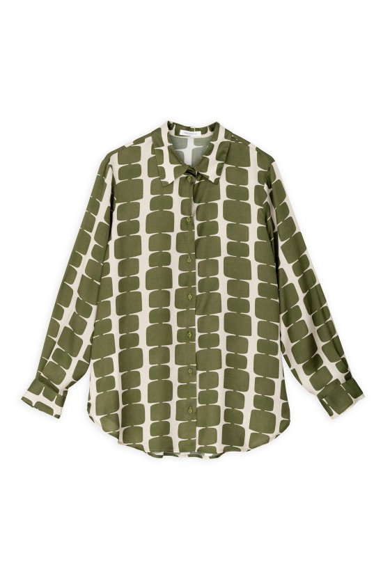 Γυναικείο πράσινο σατέν πουκάμισο με print - Philosophy SH7209