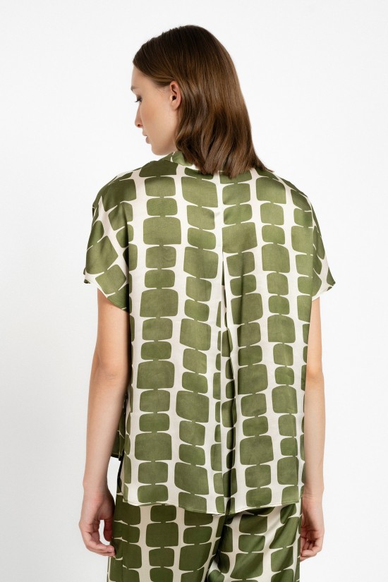 Γυναικείο σατέν κοντομάνικο πουκάμισο με print - Philosophy SH7200