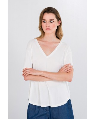 Γυναικεία κοντομάνικη cupro μπλούζα με V λαιμόκοψη - Philosophy BL1765