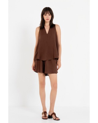 Γυναικεία αμάνικη μπεζ μπλούζα gauze - Philosophy BL12057