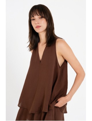 Γυναικεία αμάνικη μπεζ μπλούζα gauze - Philosophy BL12057