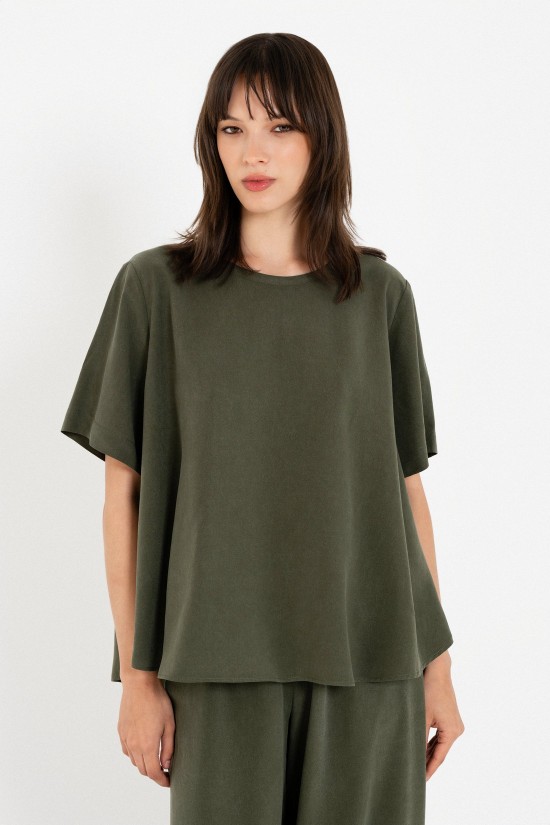 Γυναικεία κοντομάνικη μπλούζα washed tencel - Philosophy BL12038