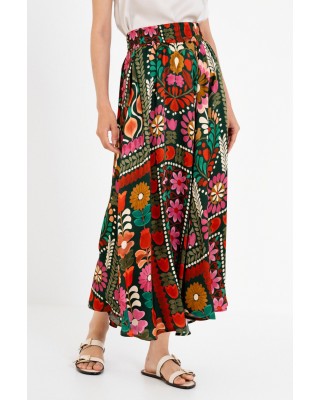 Γυναικεία μάξι satin print φούστα - Philosophy SK33121