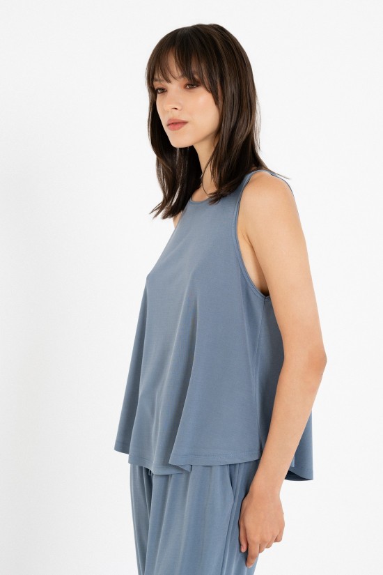 Γυναικεία μπλε αμάνικη rib μπλούζα - Philosophy BL11926