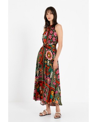 Γυναικείο μάξι satin print halter φόρεμα - Philosophy DR22866