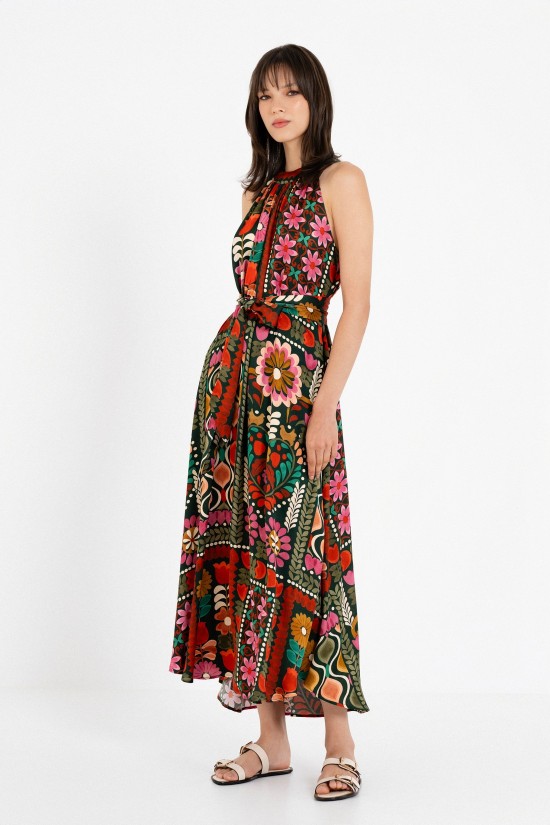 Γυναικείο μάξι satin print halter φόρεμα - Philosophy DR22866