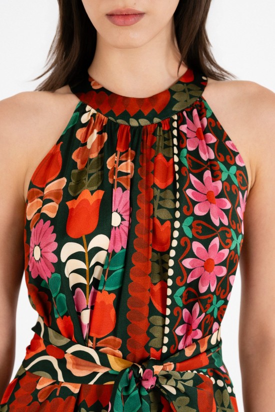 Γυναικείο μάξι satin print halter φόρεμα - Philosophy DR22866