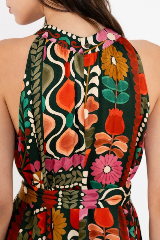 Γυναικείο μάξι satin print halter φόρεμα - Philosophy DR22866