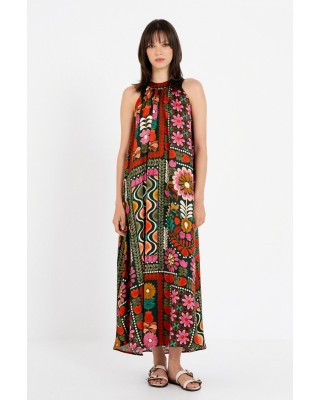 Γυναικείο μάξι satin print halter φόρεμα - Philosophy DR22866