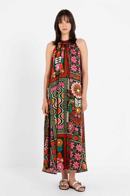 Γυναικείο μάξι satin print halter φόρεμα - Philosophy DR22866