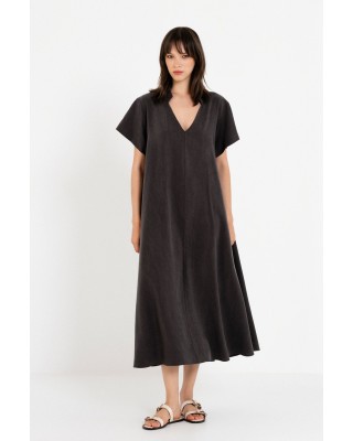 Γυναικείο midi κοντομάνικο φόρεμα washed tencel - Philosophy DR22849