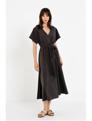 Γυναικείο midi κοντομάνικο φόρεμα washed tencel - Philosophy DR22849