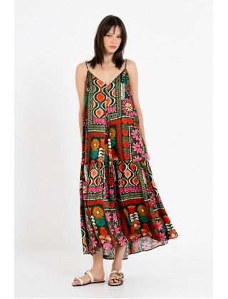 Γυναικείο μάξι αμάνικο φόρεμα satin print - Philosophy DR22872