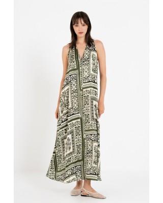 Γυναικείο μάξι αμάνικο satin print φόρεμα - Philosophy DR22868