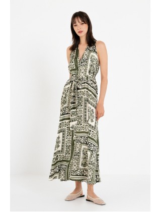 Γυναικείο μάξι αμάνικο satin print φόρεμα - Philosophy DR22868