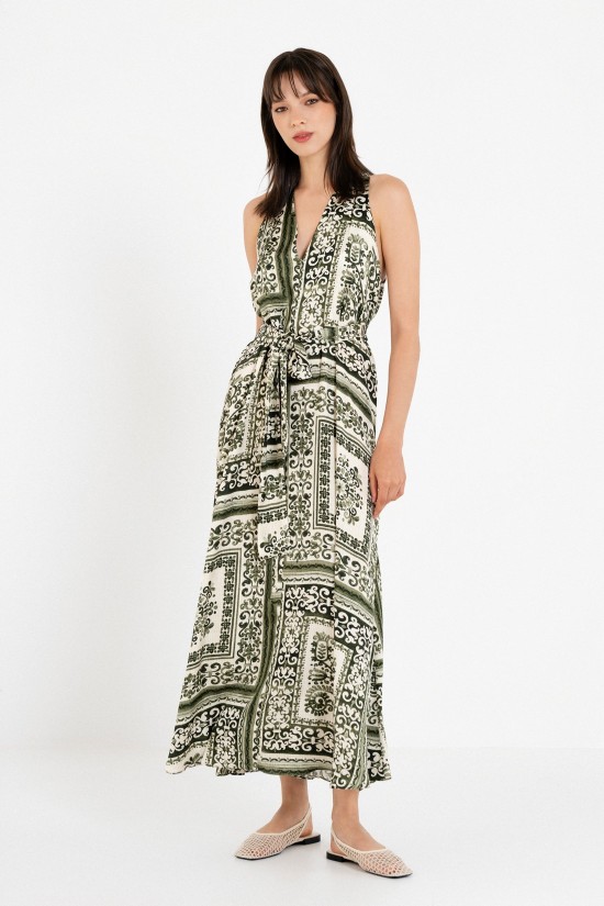 Γυναικείο μάξι αμάνικο satin print φόρεμα - Philosophy DR22868