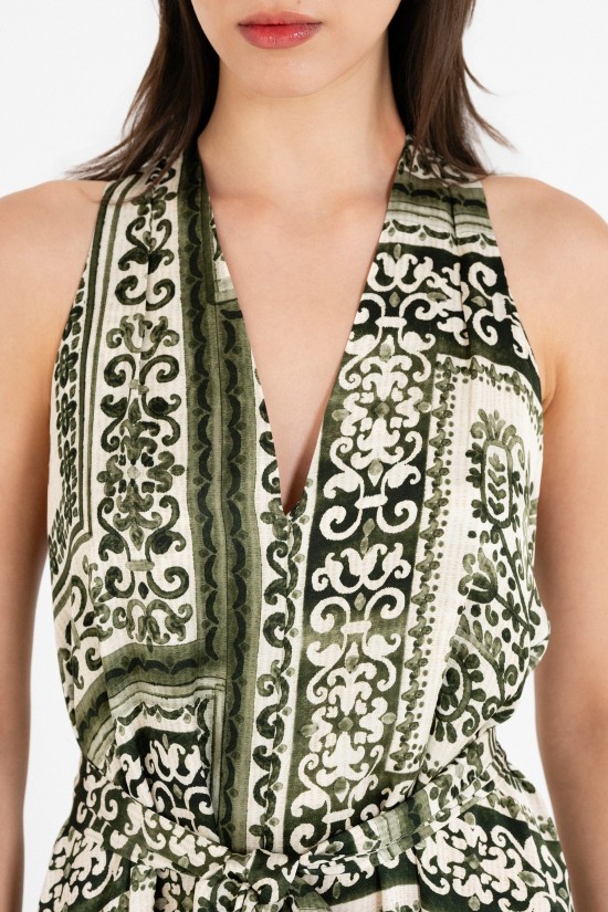 Γυναικείο μάξι αμάνικο satin print φόρεμα - Philosophy DR22868