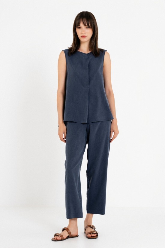 Γυναικείο χακί regular παντελόνι washed tencel - Philosophy TR44584