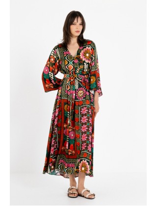 Γυναικείο μάξι satin print φόρεμα - Philosophy DR22858