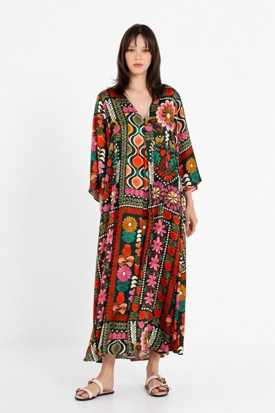 Γυναικείο μάξι satin print φόρεμα - Philosophy DR22858