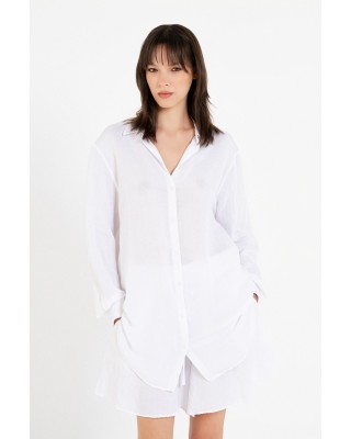 Γυναικείο μπεζ μακρυμάνικο πουκάμισο gauze - Philosophy SH77119