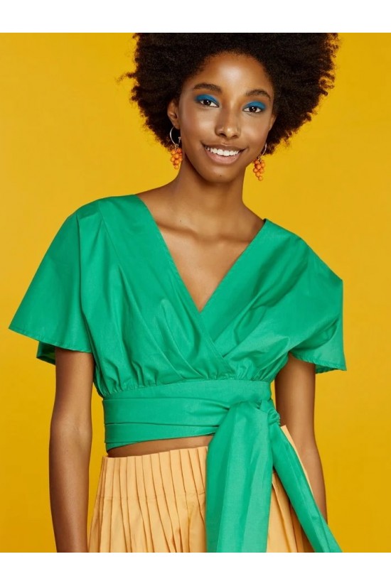 Cropped cruise blouse with tie - S2-2164 Cropped cruise blouse with tie - S2-2164