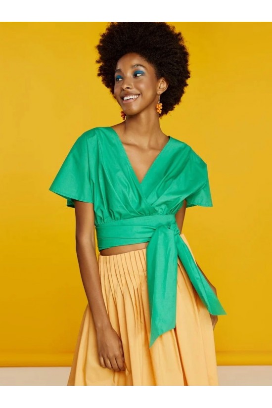 Cropped cruise blouse with tie - S2-2164 Cropped cruise blouse with tie - S2-2164
