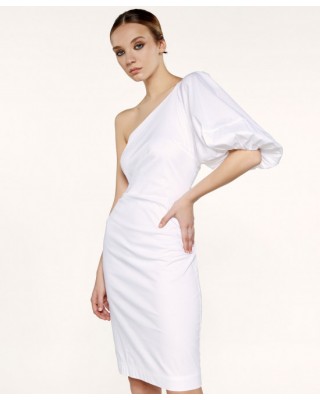 Λευκό φόρεμα midi με έξω ώμους - S2-3626
