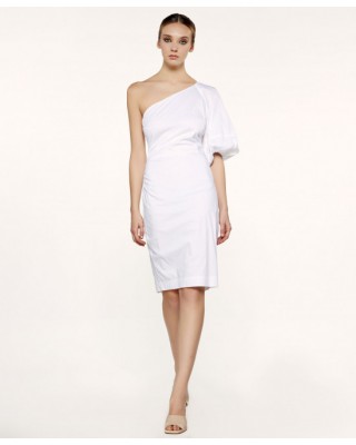 Λευκό φόρεμα midi με έξω ώμους - S2-3626 Λευκό φόρεμα midi με έξω ώμους - S2-3626