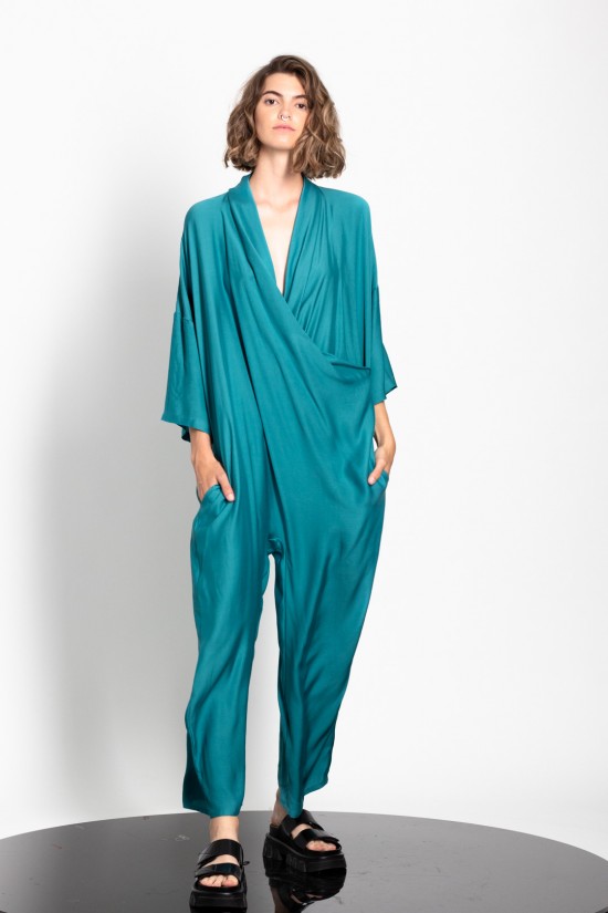 Drapped jumpsuit Gaffer&Fluf with generous sleeves in petrol color -  JS41000.41