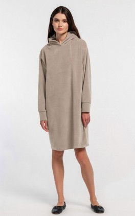 Beige Cotton blend velour hoodie dress –DR2602