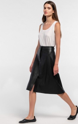 Black leather midi skirt - SK3077