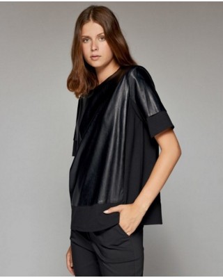 Black Blouse with double combo sleeve - W1-2032