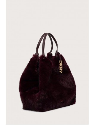 Γυναικεία μεγάλη μπορντό shopper τσάντα - DKNY Faux Fur R63AOE48