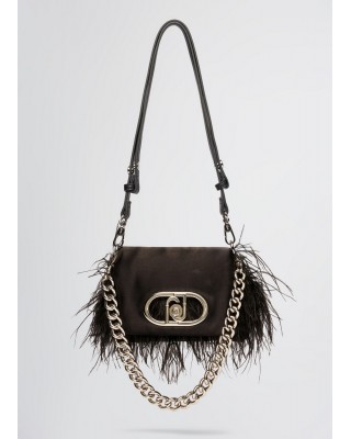 Γυναικεία μαύρη σατέν τσάντα με πούπουλα - LiuJo AA5269P0347