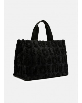 Γυναικεία μαύρη shopper τσάντα με γούνινες λεπτομέρειες - Liu Jo 2F5027T0300