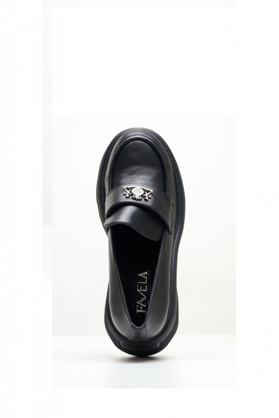 Γυναικεία μαύρα δερμάτινα loafers με πλατφόρμα - Starynite le paltform Favela 0116001310
