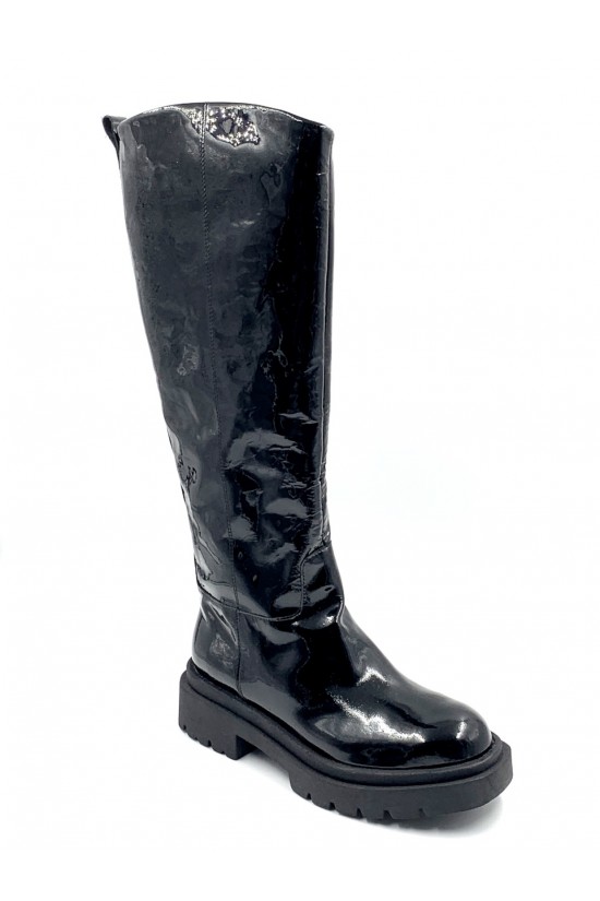Γυναικεία δερμάτινη μαύρη μπότα λουστρίνι - Paola Ferri D3327