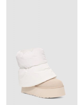 Γυναικεία λευκά-μπεζ μποτάκια - Ugg Classic Mini Dipper Puffer W/1158275 Γυναικεία λευκά-μπεζ μποτάκια - Ugg Classic Mini Dipper Puffer W/1158275