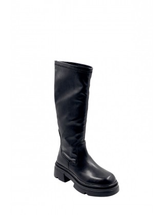 Γυναικεία μαύρη δερμάτινη stretch μπότα - Emanuelle Vee 452M-809-15