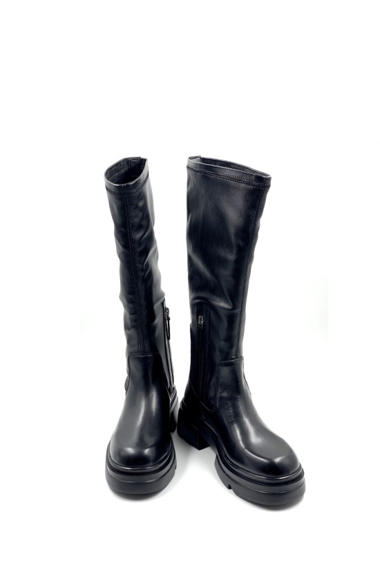 Γυναικεία μαύρη δερμάτινη stretch μπότα - Emanuelle Vee 452M-809-15 Γυναικεία μαύρη δερμάτινη stretch μπότα - Emanuelle Vee 452M-809-15