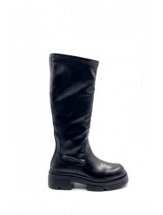 Γυναικεία μαύρη δερμάτινη stretch μπότα - Emanuelle Vee 452M-809-15