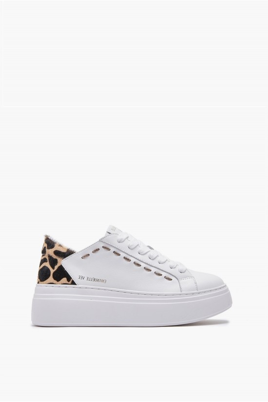 Γυναικεία δερμάτινα λευκά sneakers - Emanuelle Vee 452P-503-19
