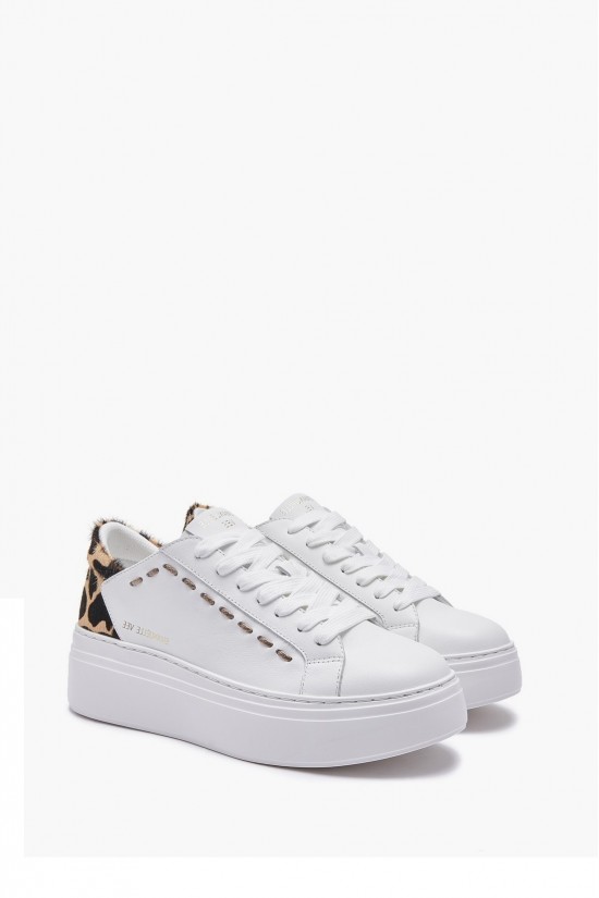 Γυναικεία δερμάτινα λευκά sneakers - Emanuelle Vee 452P-503-19
