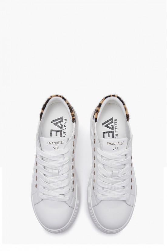 Γυναικεία δερμάτινα λευκά sneakers - Emanuelle Vee 452P-503-19