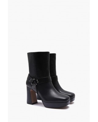 Γυναικεία μαύρα δερμάτινα μποτάκια με τακούνι - Emanuelle Vee 452M-817-11-P112