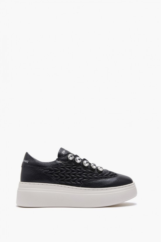 Γυναικείο μαύρο δερμάτινο sneakers - Emanuelle Vee 452P-503-14