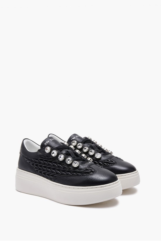 Γυναικείο μαύρο δερμάτινο sneakers - Emanuelle Vee 452P-503-14