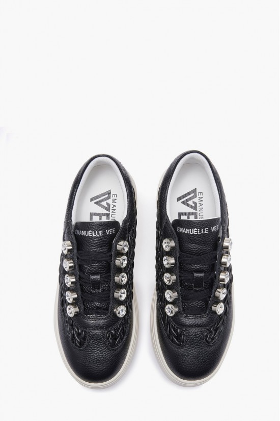 Γυναικείο μαύρο δερμάτινο sneakers - Emanuelle Vee 452P-503-14